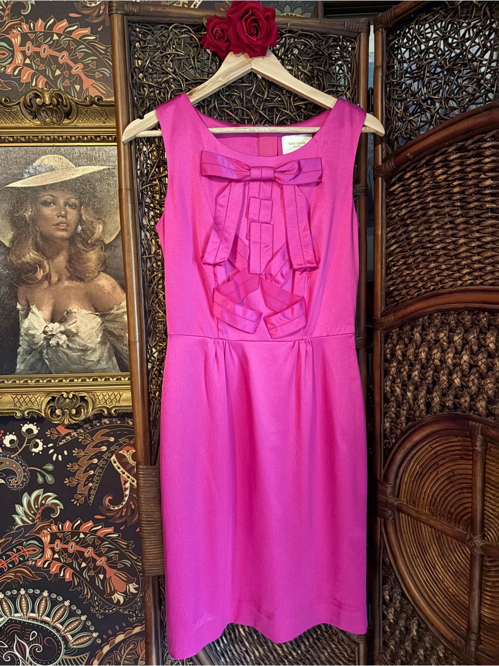 Kate Spade New York Hot Pink Bow Ribbon Sheath Dress Size 2 Statement Party